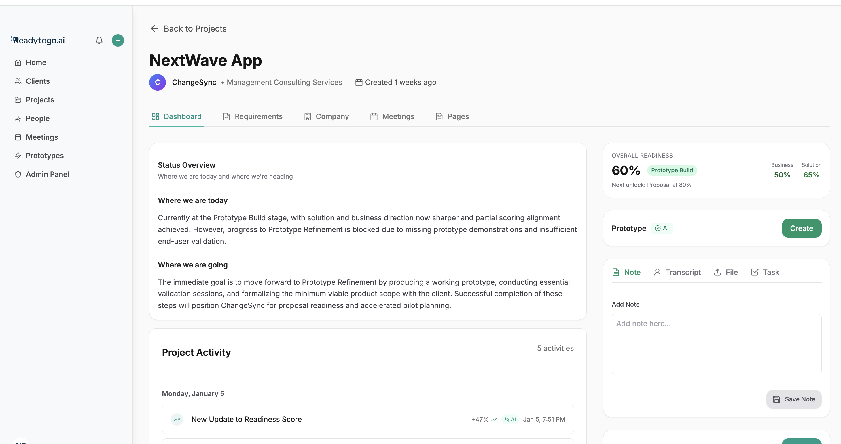ReadyToGo.ai Dashboard